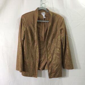 Chico's Vintage Faux Suede Jacket Size 1 Brown Gold Open Front Shacket 8